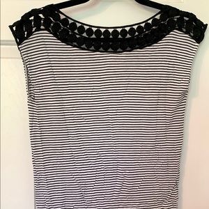 LOFT Striped Tee with Crochet Detailing - XS